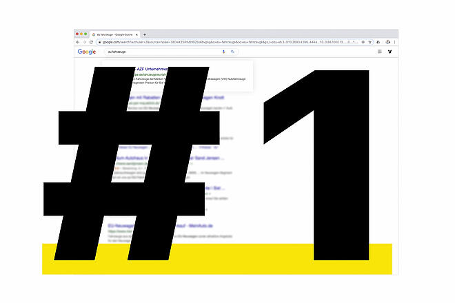 Auf dem Screenshot einer Google-Suche zum Thema EU-Autos prangt ein riesiger Hashtag mit einer 1.