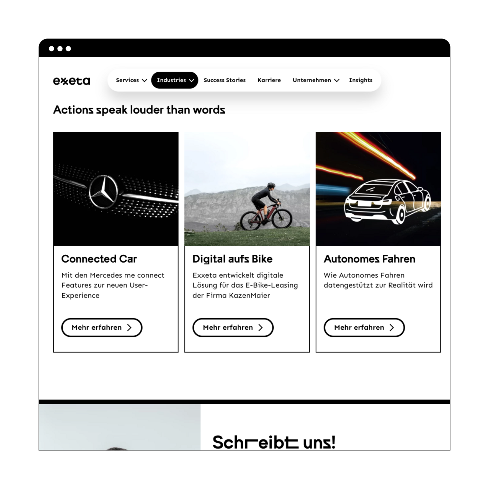 Ausschnitt der Website von Exxeta auf weißem Hintergrund.