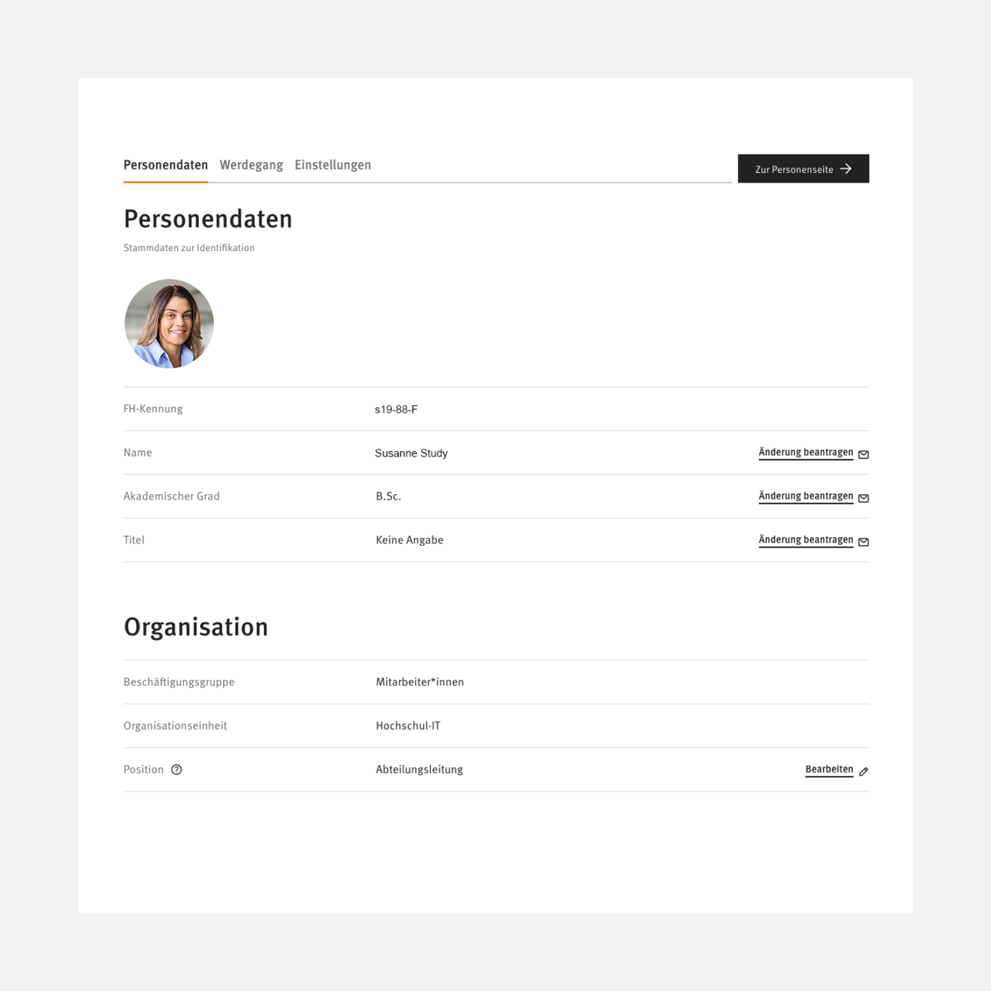 Personendaten einer Mitarbeiterin der FH Dortmund.