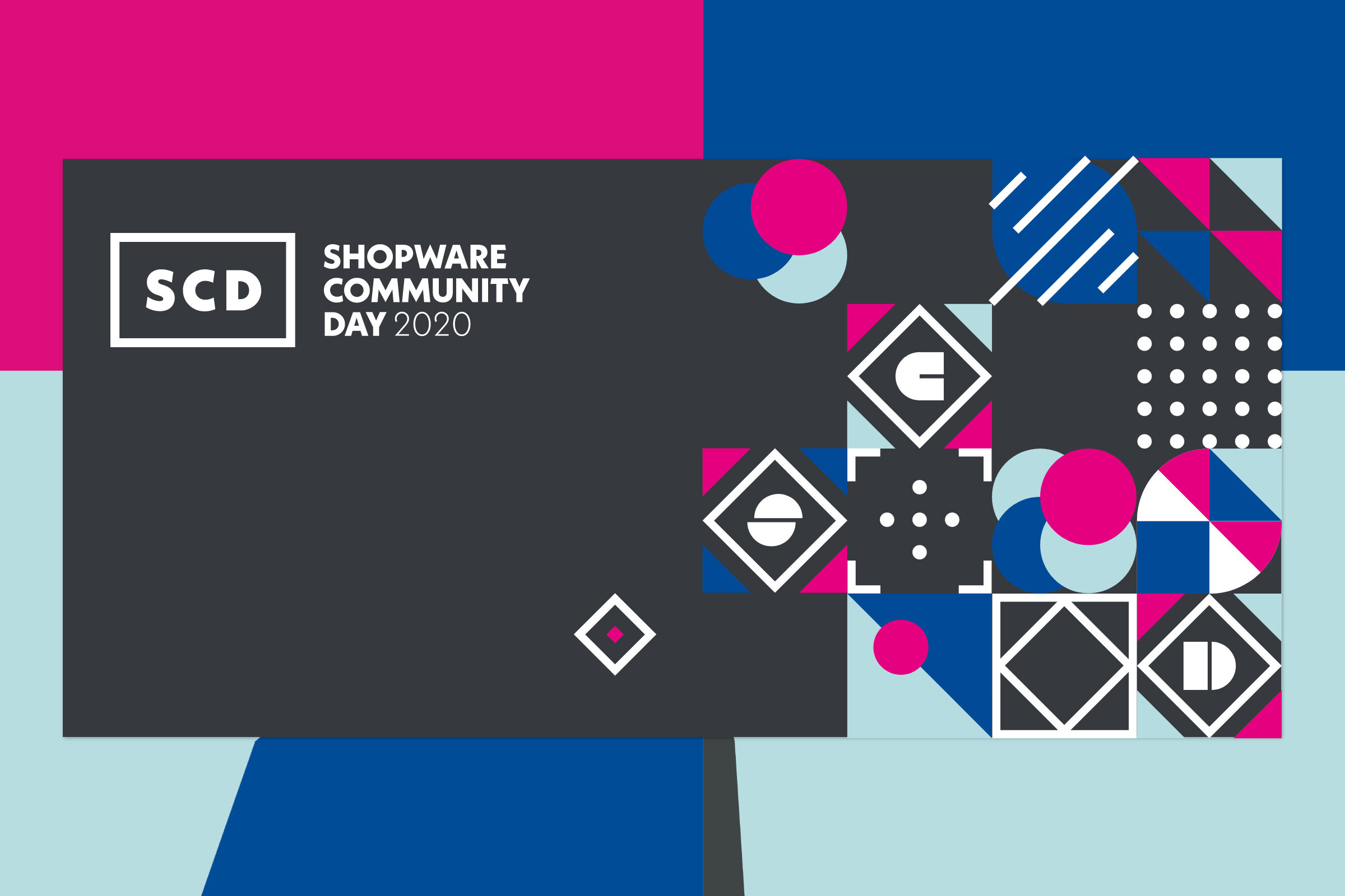 Das blau-pink-graue Banner des Shopware-Community-Days 2020.