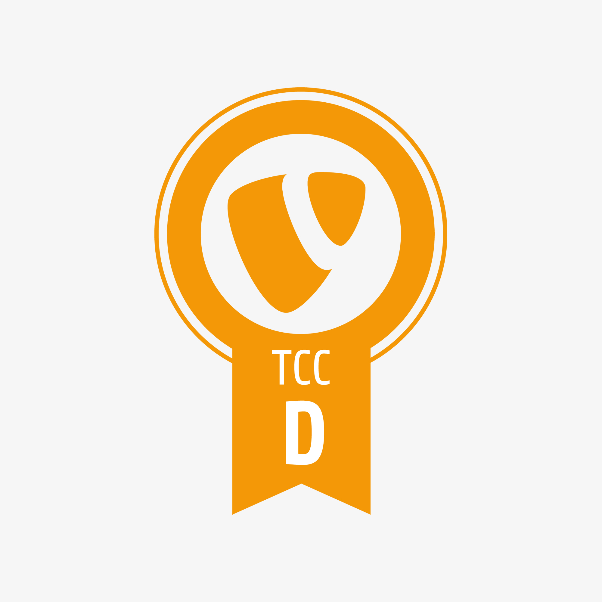 Das orange Logo eines zertifizierten Typo3-Entwicklers auf weißem Hintergrund.